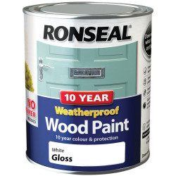 Ronseal 38773 10 Year Weatherproof Wood Paint White Gloss 750ml