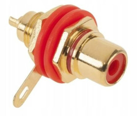 Gniazdo RCA Cinch montażowe do obudowy pozłacane czerwone