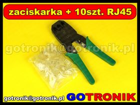 Zaciskarka 8P8C/RJ45, 6P6C/RJ12, 6P4C/RJ11 z nożem + 10 sztuk końcówek RJ45