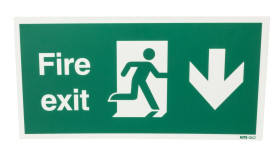 Znak wyjścia, Polipropylenowe, Green, White, Fire Exit, Angielski, Opis: Wyjście pożarowe w dół