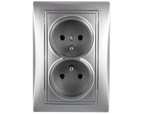 DOMO Gniazdo podwójne kompletne śrubowe 16A 250V srebrny 011261143 24857