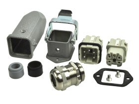 Złącze gniazdo+wtyk; Han Kit; 10200040001; 4 tory; 3A; metal; proste; wtyk w obudowie na przewód; śrubowy; z dławnica M20; z 1 k