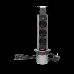 Gniazdo meblowe Ø6cm wysuwane z blatu z blokadą i przewodem 1.8m. 3x2P+Z (Schuko) OR-AE-1347(GS)