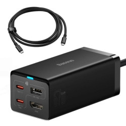 Ładowarka sieciowa GaN5 Baseus CCGP110201 HUB HDMI 2x USB-C / USB-A / HDMI 4K 30Hz 1,5m - czarna + k