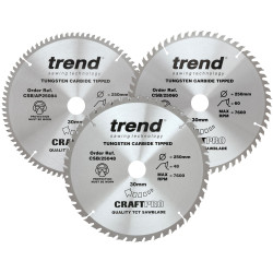 Trend CSB/250/3PK CraftPro Table Saw Blade 250 x 30mm x 48T/60T/84T (Pack 3)
