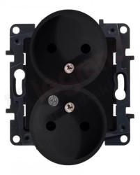 Niloe Step Gniazdo zasilające podwójne 2x2P+Z do ramek wielokrotnych, zaciski śrubowe, z przesłoną styków czarny 863534