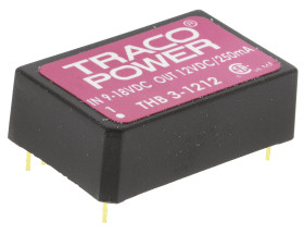 Przetwornica DC-DC, 3W, Uwe 9 → 18 V DC, Uwy 12V dc, Iwy 250mA Nie, TRACOPOWER Tak