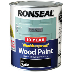 Ronseal 38786 10 Year Weatherproof Wood Paint Black Satin 750ml