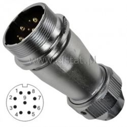 Wtyk przemysłowy męski, 9 pinów, na przewód zewn.