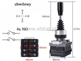 Przełącznik joystick; 4 pozycje; chwilowy; 4xNO