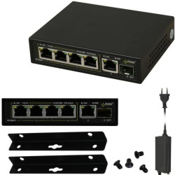 Switch desktop 6x port RJ45 (Gigabit Ethernet, w tym 4x PoE+ i 2x UpLink ) 30W, przełącznik niezarządzalny z zasilaczem