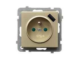 SONATA Gniazdo pojedyncze z uziemieniem z przesłonami torów prądowych z ładowarką USB szampański złoty GP-1RZPUSB/m/39 OSPEL