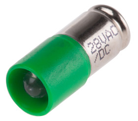 Lampka kontrolna Zielony 28V ac/dc Rowek miniaturowy LED średnica 6mm długość 16mm