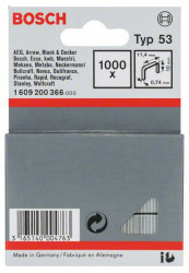 Zszywki z cienkiego drutu, typ 53, 11,4 x 0,74 x 10 mm, 1000 szt. Bosch Accessories 1609200366, N/A, Wymiary (D x S) 10