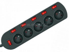 Przedłużacz 5GN 1,5m + 0 + 6x przełącznik czarny