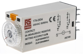 Timer Relay Wciskane 230V ac DPDT 2-stykowy RS PRO DPDT 0.2 → 5min jednofunkcyjny