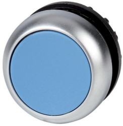 Pushbutton switch, unlit, latching, waistband round, blue, front ring silver gray, mounting Ø 22.5 mm, 216623
