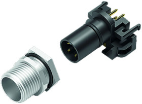 Panel plug, M12, 4 pole, solder pins, screw locking, straight, 99 3431 458 04