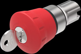 Mushroom pushbutton, with key, unlit, latching, waistband round, red, front ring silver, mounting Ø 22.3 mm, 45-2C35.2920.110