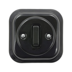 Włącznik światła pojedynczy ceramiczny, kwadratowy z ramką, podtynkowy czarny Ceramic Loft