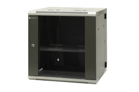 Szafa wisząca dzielona 19 12U, drzwi blacha/szkło, ściągane osłony boczne z zamkiem, tył zamek 600×550×635 szer./gł./wys. mm R