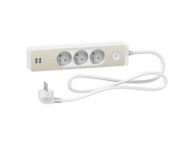 Prz. 3-gn. z ł. 2xUSB, 1,5m bia/drew.N.