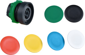 Pushbutton, unlit, groping, waistband round, front ring dark gray, mounting Ø 22 mm, ZB5AA9