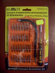 Zestaw śrubokretów precyzyjnych z gietką przedłużką 33 elementy