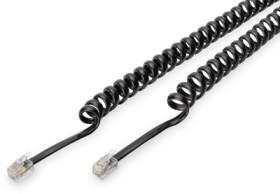 Telephone cable, RJ10 plug, straight to RJ10 plug, straight, 2 m, black, AK-460101-020-S