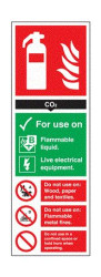 Znak BHP, tekst: "Extinguisher For Use On, Polipropylenowe, kolor: Czarny/zielony/czerwony/biały BS 5499, ISO 7010 Znak