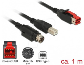 85487 PoweredUSB cable male 24V > USB B + Mini-DIN 3 Pin, 1 m