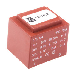 Transformator do druku 2 x 9V ac 230V ac 2 wyjścia Do montażu na płytce drukowanej 2.3VA