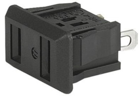 Panel socket NEMA 1-15R, 2 pole, snap-in, solder connection, black, 4300.0705