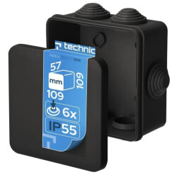 Puszka hermetyczna 109x109x57mm natynkowa z dławikami, bezhalogenowa, odporna na UV,zamknięcie na klik IP55 czarny