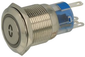 Przełącznik; przyciskowy; PBW-19BOR; OFF-(ON); 1 tor; podświetlenie LED 12V; czerwony; cyfra 0; monostabilny; na panel; 2A; 250V