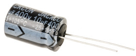 Kondensator 10μF 400V dc Radialny, Otwór przelotowy RS PRO roztaw: 5mm 13 (Dia.) x 21mm