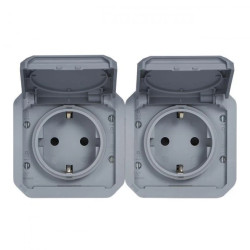 NOWE PLEXO 55 Gniazdo schuko 2x2P+Z poziome mechanizm 16A - 250V AC szare 069576L