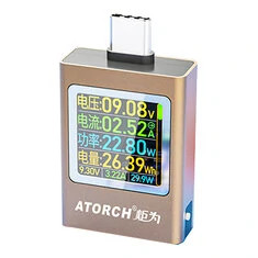 ATORCH AT085C DC4.5-50V 0-12A 600W PD3.1 Wyświetlacz cyfrowy napięcia ammetru do metra banku zasilania Typ-C ładowarka do telefo