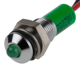 Lampka kontrolna do montażu panelowego 24V dc, zielona 6mm LED Chrom Wyprowadzenia RS PRO