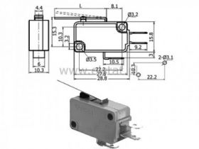 Przełącznik krańcowy z dźwignią 53mm, 5A