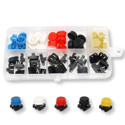 Zestaw 25 przycisków do Arduino Tact Switch 12x12x7.3mm okrągłe nasadki