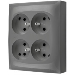 Gniazdo zasilające poczwórne SIMON Aquaclick natynkowe IP20 szare 4x [2P+Z] 16A Kontakt Simon ACGZN4/16