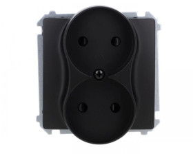 Simon Basic Gniazdo wtyczkowe podwójne bez uziemienia (moduł) z przesł. torów prąd.,16A, 250V, zac. śrubowe czarny BMG2MZ.01/49