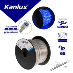 Wąż świetlny GIVRO LED 50M-BL 2W/M 9,5lm/m barwa niebieska IP65 rolka 50mb Odporność UV zasilanie przelotowe 38589