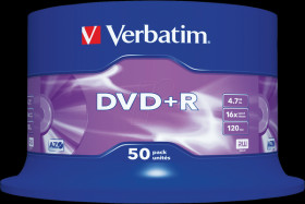 43550 Verbatim DVD+R 4.7 GB, 50-disc cake box