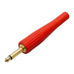 Wtyk Jack 6,3 mono złoty długi w gumie czerwony