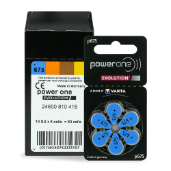 120 x baterie do aparatów słuchowych Power One Evolution Varta 675