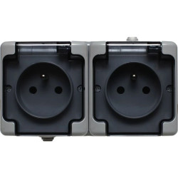 BRYZA Gniazdo podwójne poziome IP54 białe klapka dymnadzielone 2x2P+Z 16A 250V szare 180037