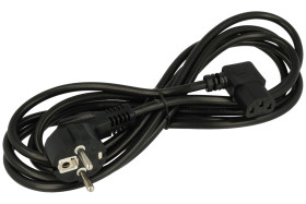 Kabel; zasilający; NK 102; gniazdo IEC C13 IBM kątowe; wtyk sieciowy CEE 7/7 kątowy; 3m; czarny; 3 żyły; 1,00mm2; 10A; Goobay; P