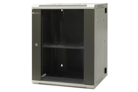 Szafa wisząca dzielona 19 15U, drzwi blacha/szkło, ściągane osłony boczne z zamkiem, tył zamek 600×550×770 szer./gł./wys. mm R